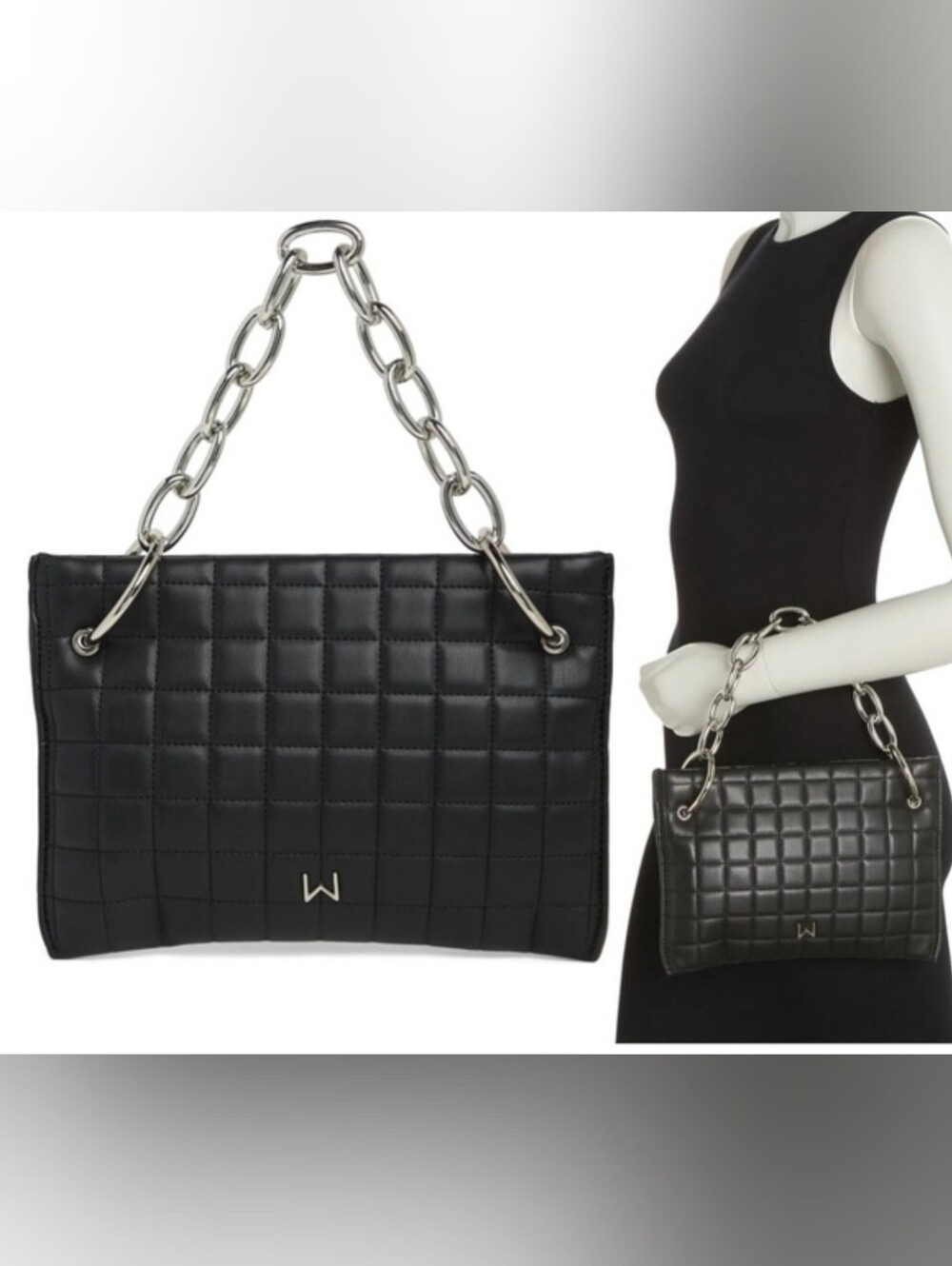 House Of Want Quilted Bag with Chunky Silver Chain
